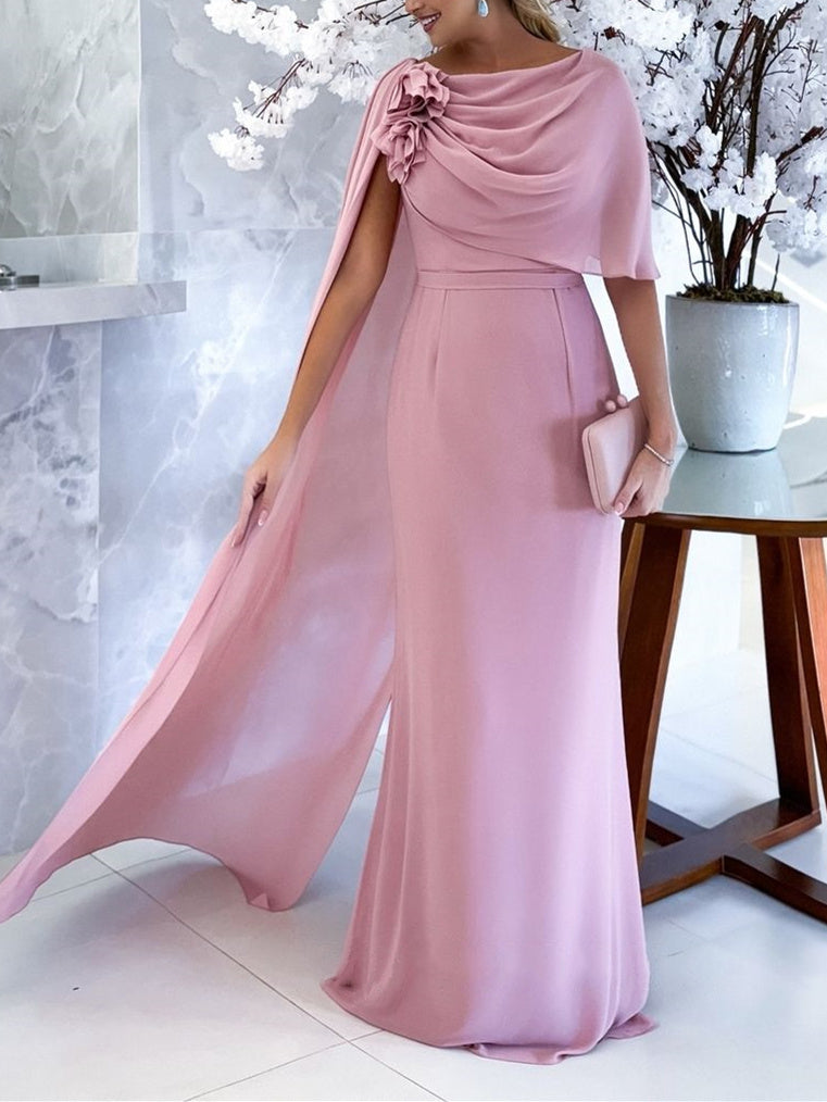 Sheath/Column Cowl Neck Sleeveless Floor-Length Mother Of The Bride Dresses With Flower BabaMila