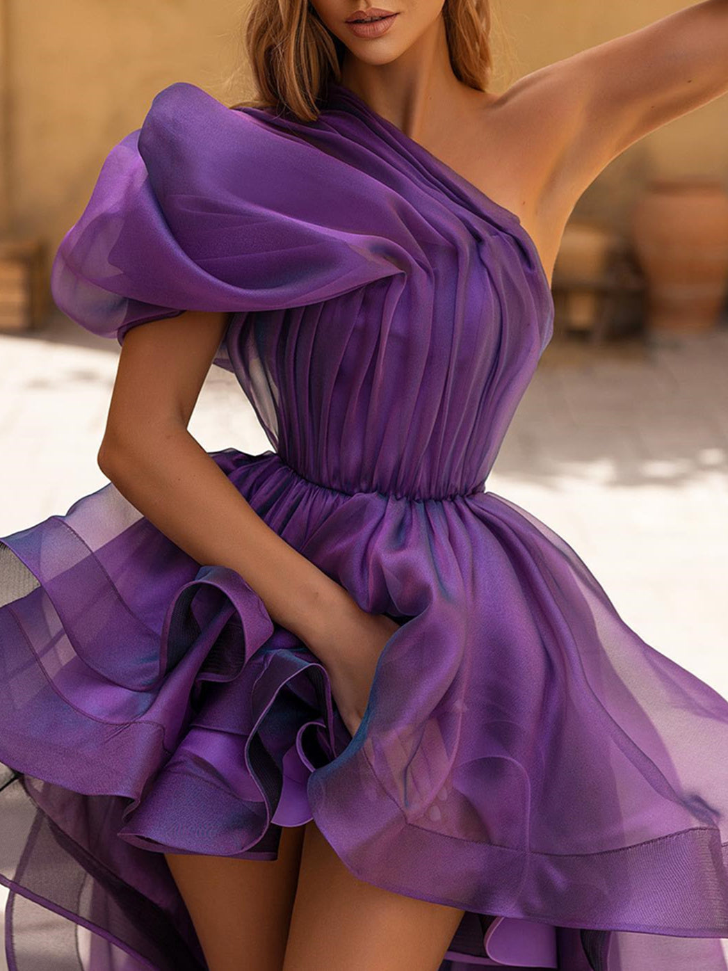 A-Line/Princess One-Shoulder Asymmetrical Cocktail Dresses With Pleated BabaMila