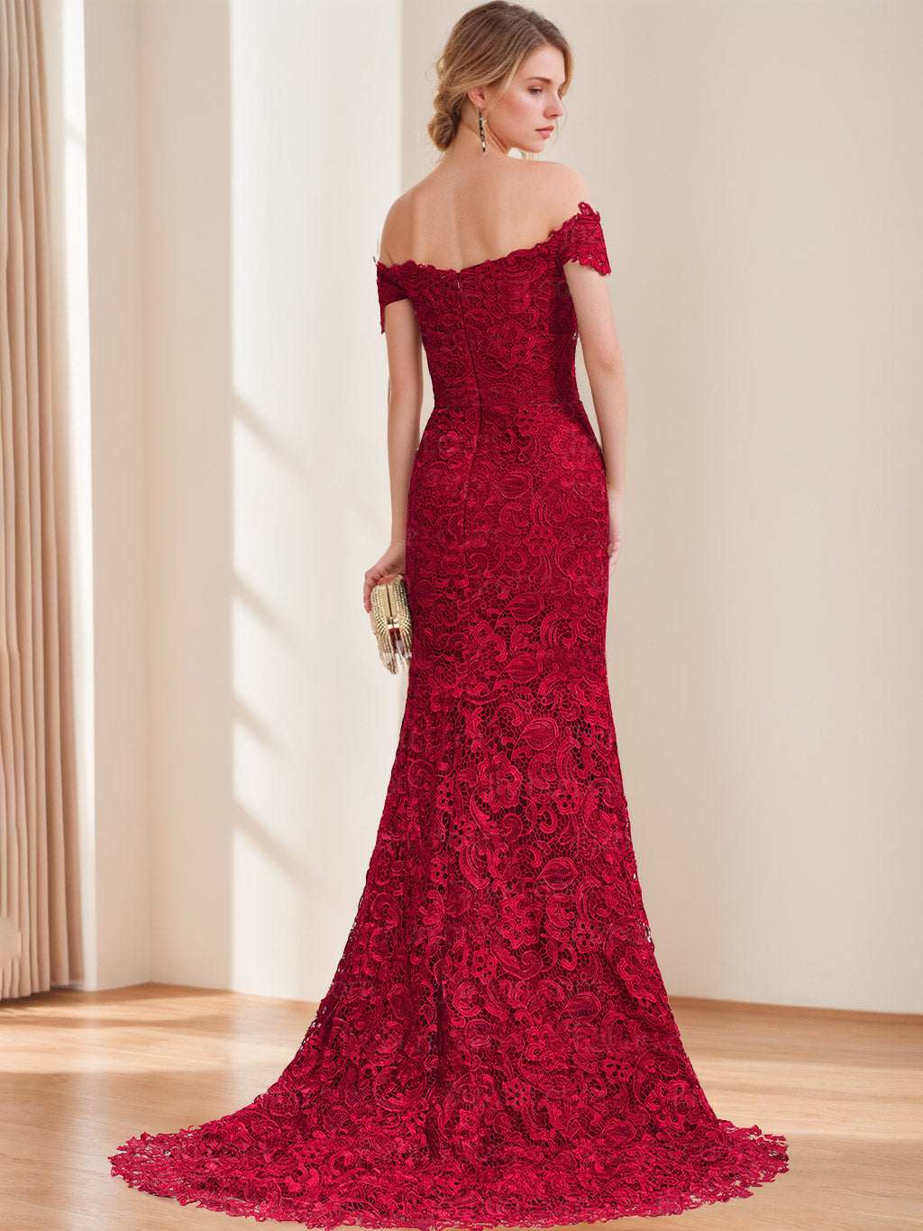 Trumpet/Mermaid Off-the-Shoulder Short Sleeves Floor-Length Applique Wedding Dress BabaMila