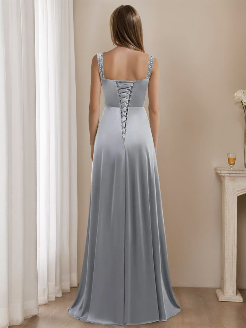 A-Line/Princess V-Neck Floor-Length Sleeveless Mother Of The Bride Dresses With Rhinestone BabaMila