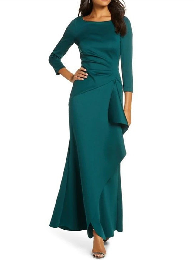Sheath/Column 3/4 Sleeves Scoop Neck Mother Of The Bride Dresses With Ruffles BabaMila