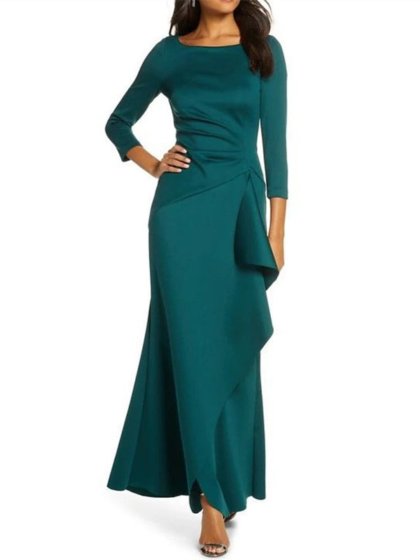 Sheath/Column 3/4 Sleeves Scoop Neck Mother Of The Bride Dresses With Ruffles BabaMila