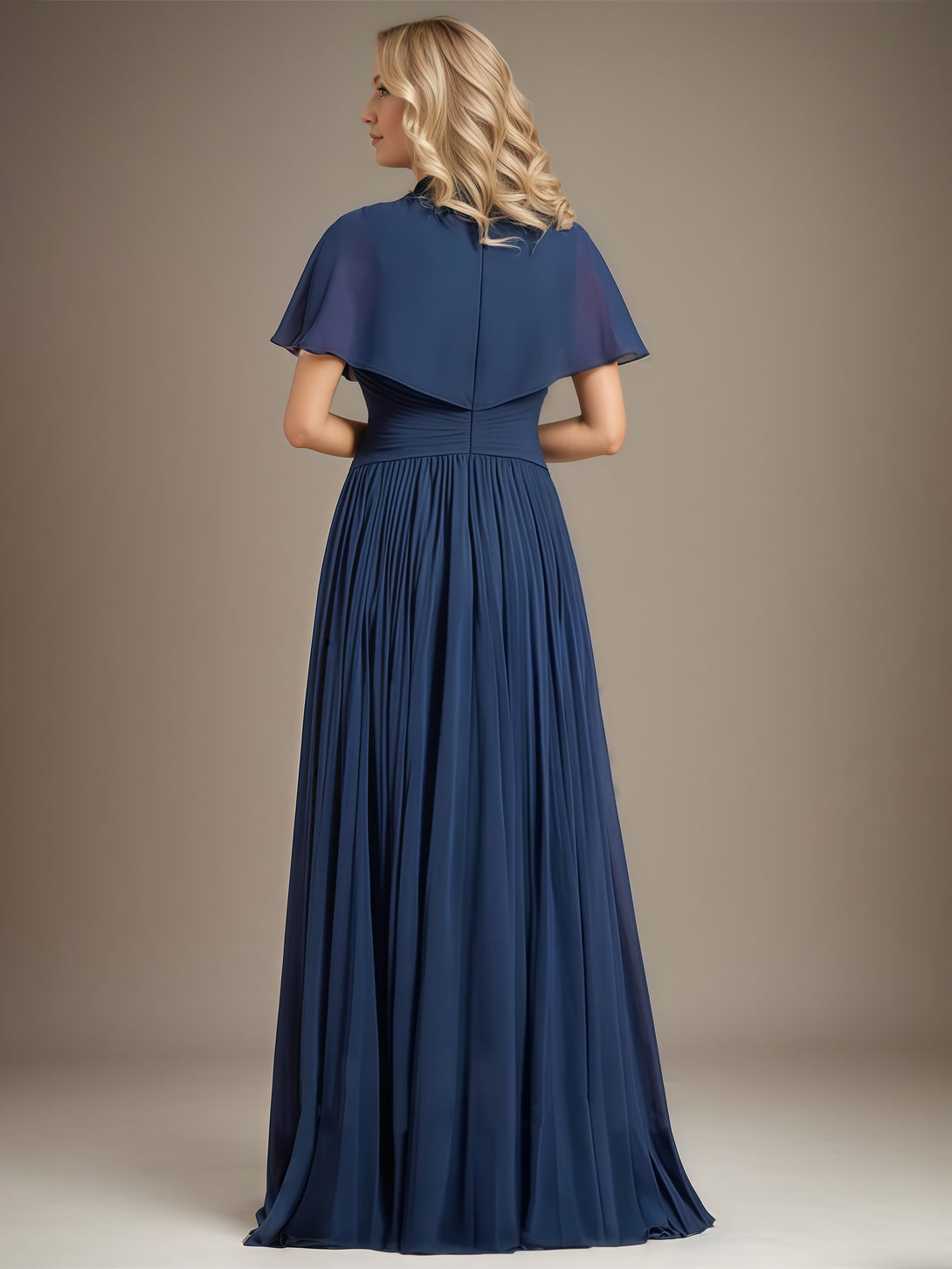 Classic V-Neck Flutter Straps Floor-Length Chiffon Mother of the Bride Dress With Pleated/Beads BabaMila