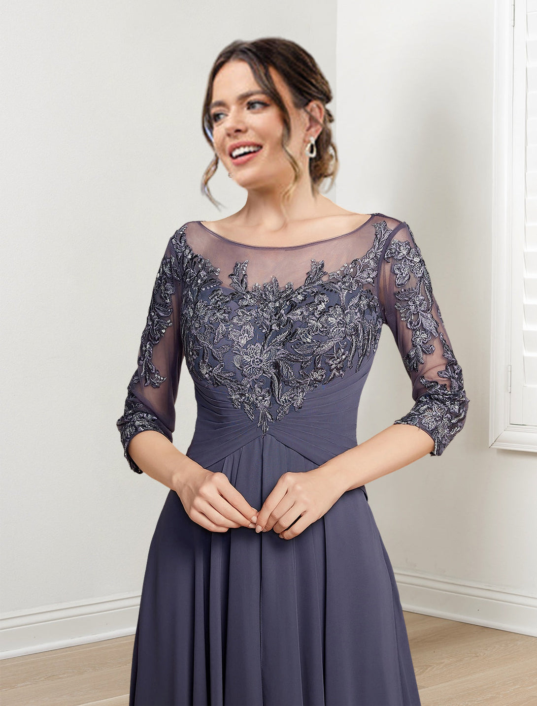 A-Line/Princess Scoop Floor-Length Mother Of The Bride Dresses BabaMila