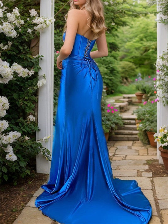 Sheath/Column Strapless Floor-Length Evening Dresses With Split Side BabaMila