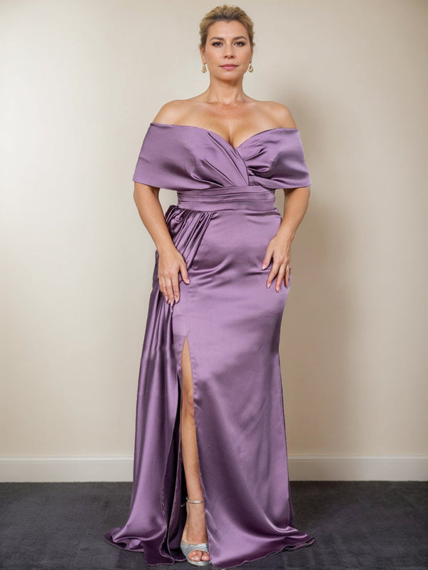 Trumpet/Mermaid Off-The-Shoulder Plus Size Mother Of The Bride Dresses With Split Side BabaMila