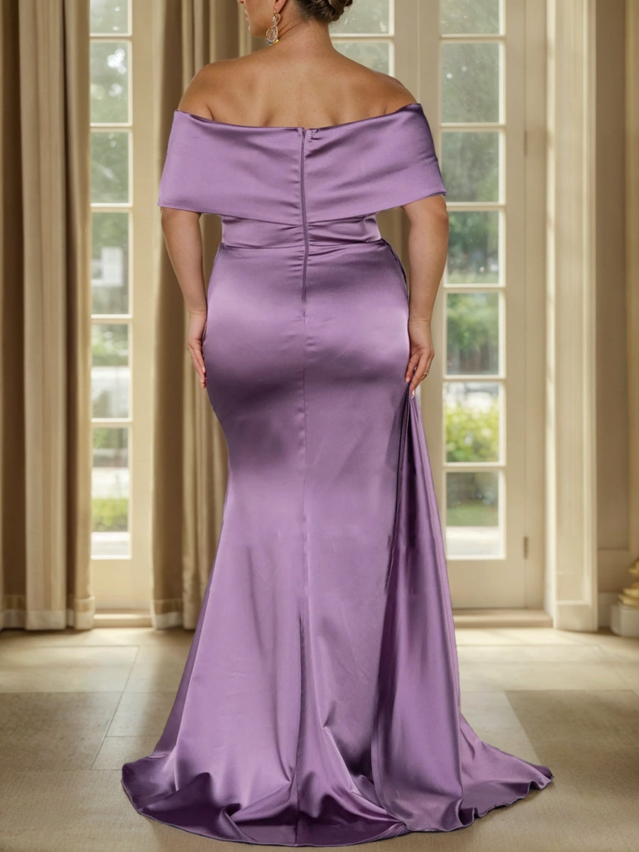 Trumpet/Mermaid Off-The-Shoulder Plus Size Mother Of The Bride Dresses With Split Side BabaMila