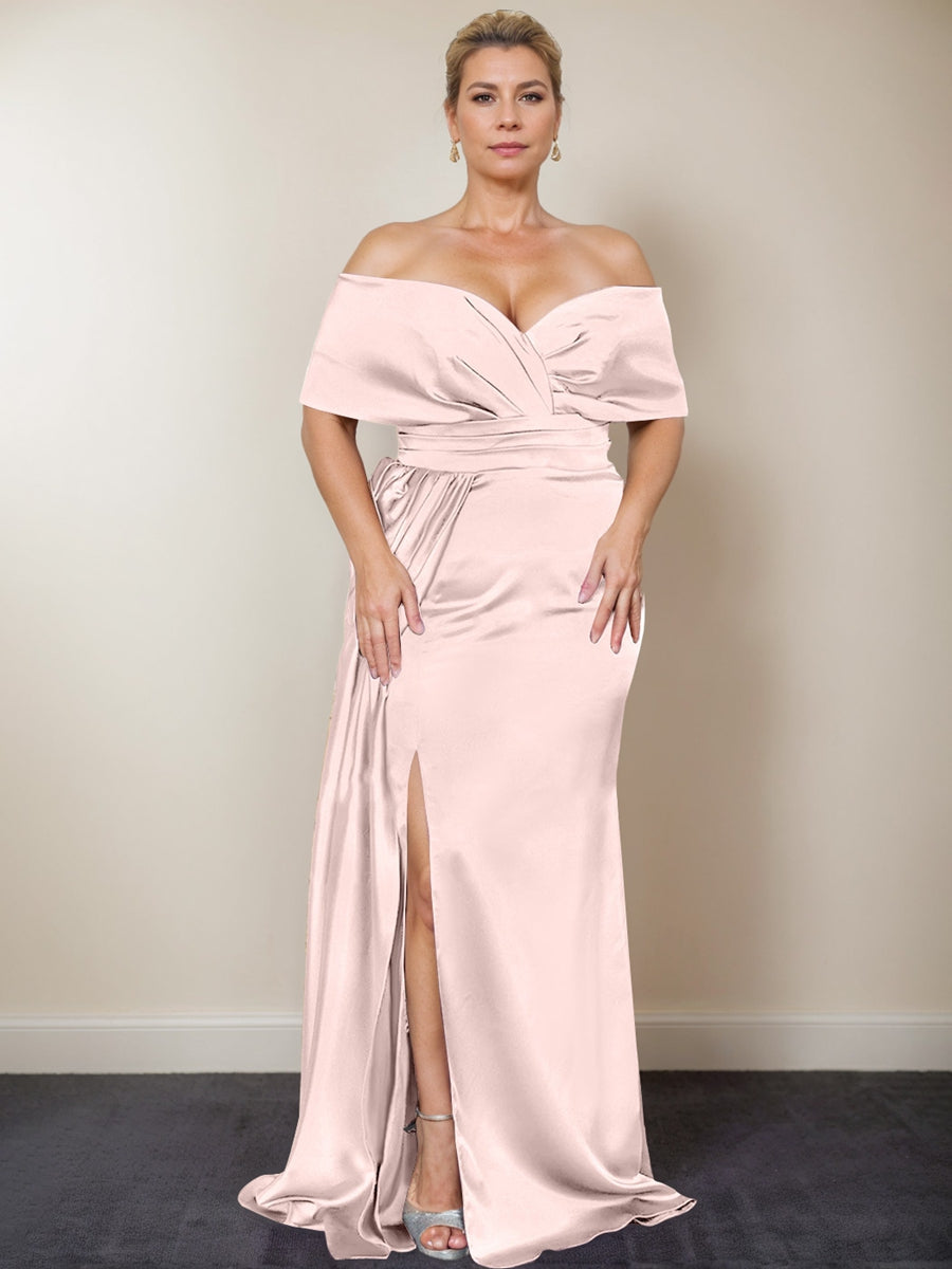 Trumpet/Mermaid Off-The-Shoulder Plus Size Mother Of The Bride Dresses With Split Side BabaMila
