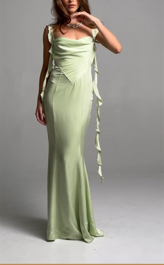 Sheath/Column Cowl Neck Sleeveless Floor-Length Long Evening Dresses With Sash BabaMila