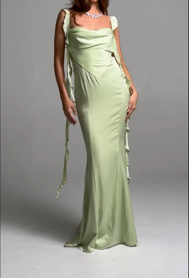 Sheath/Column Cowl Neck Sleeveless Floor-Length Long Evening Dresses With Sash BabaMila