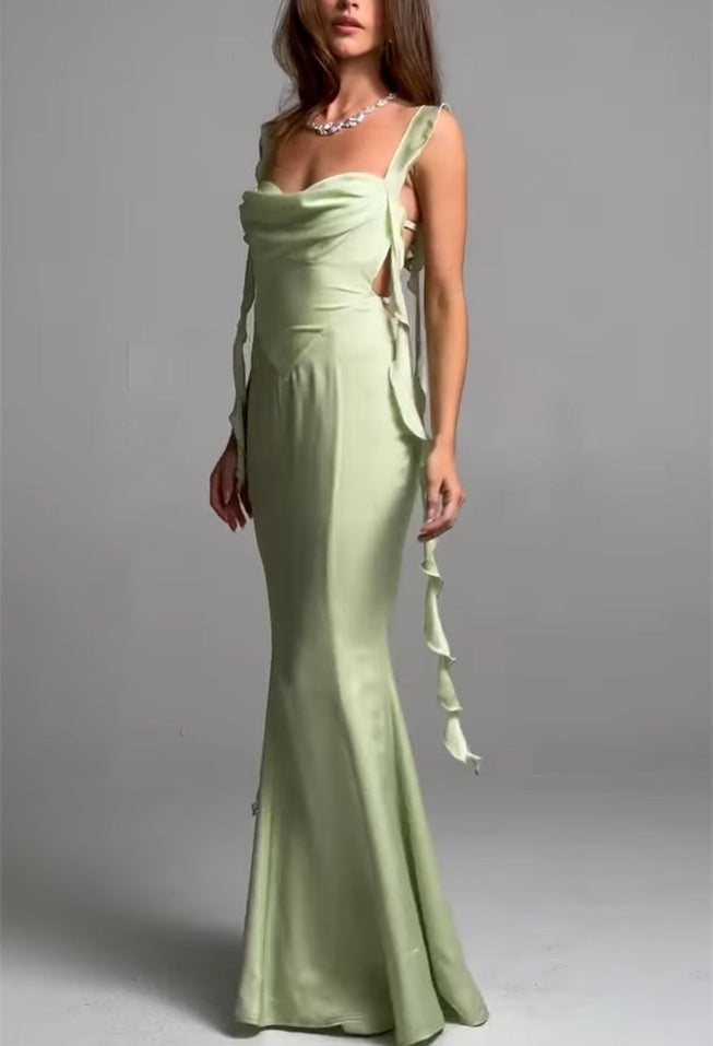 Sheath/Column Cowl Neck Sleeveless Floor-Length Long Evening Dresses With Sash BabaMila
