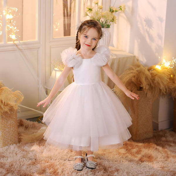 3D Tulle Flower Round Neck Sleeveless Dresses Girls Gidiondress