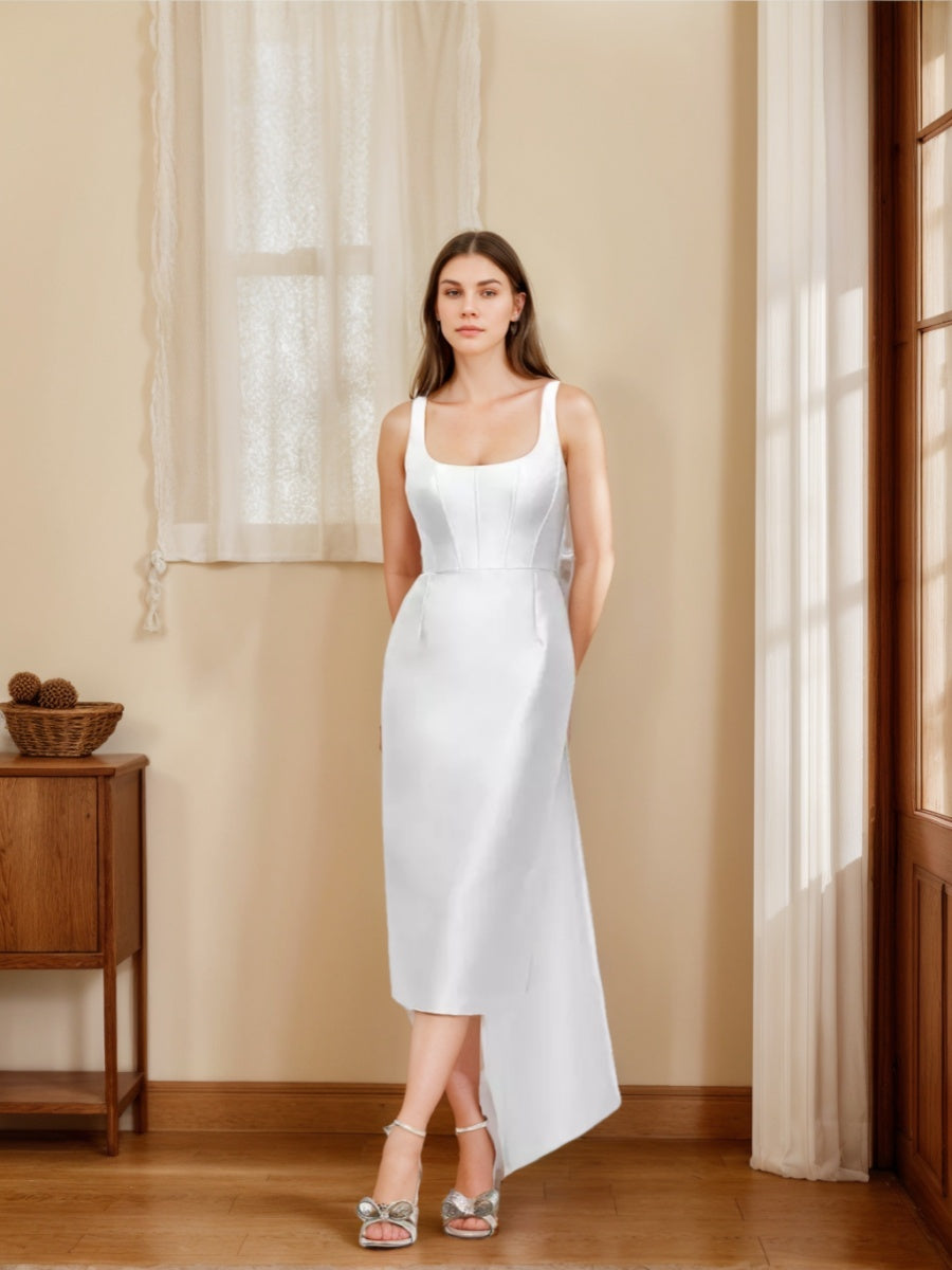 Sheath/Column Scoop Sleeveless Wedding Dresses with Floor-Length Bow BabaMila
