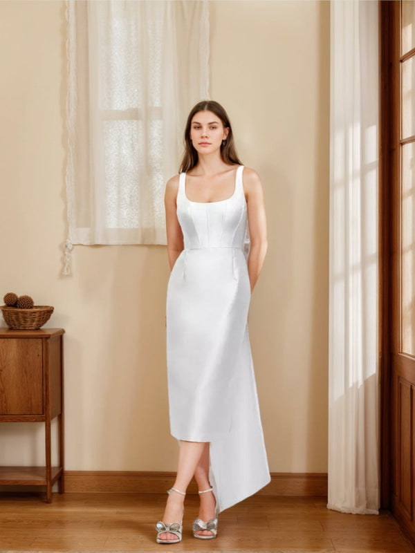 Sheath/Column Scoop Sleeveless Wedding Dresses with Floor-Length Bow BabaMila