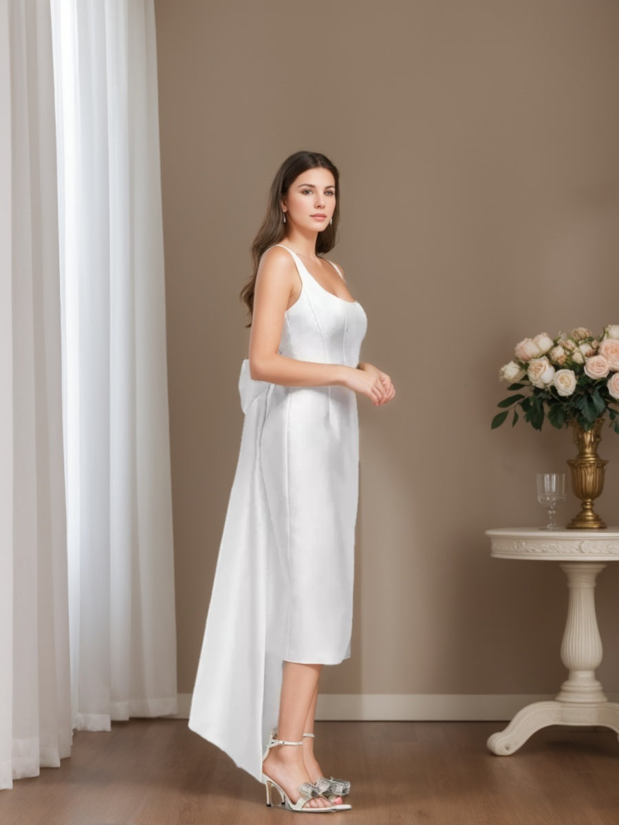 Sheath/Column Scoop Sleeveless Wedding Dresses with Floor-Length Bow BabaMila