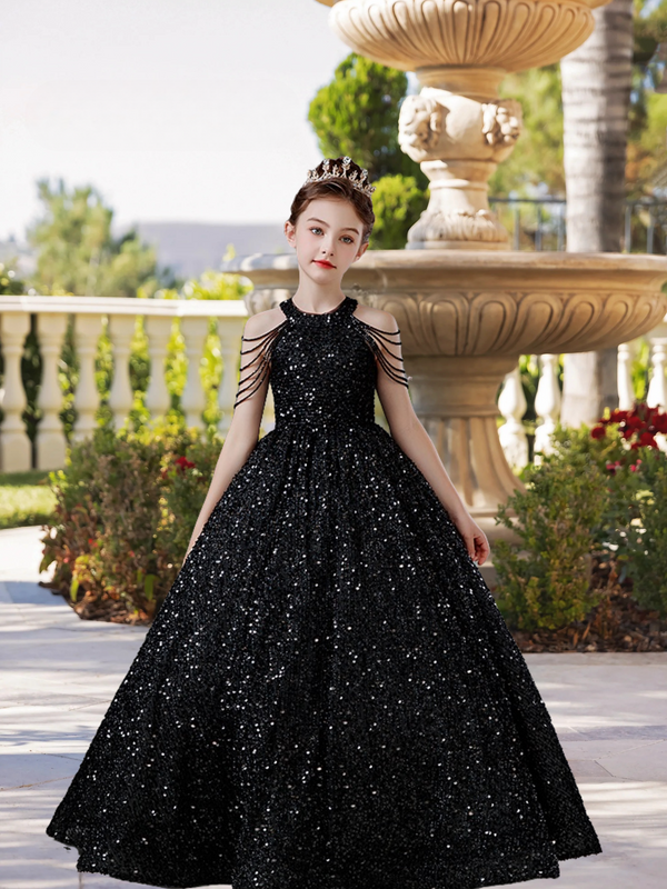 Halter Cold Shoulder Floor-Length Sequins Ball Gown/Princess With Beads Gidiondress