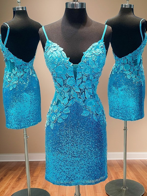 Sheath V-neck Appliques Lace Short/Mini Sequins Dress HOMECOMING DRESS BabaMila