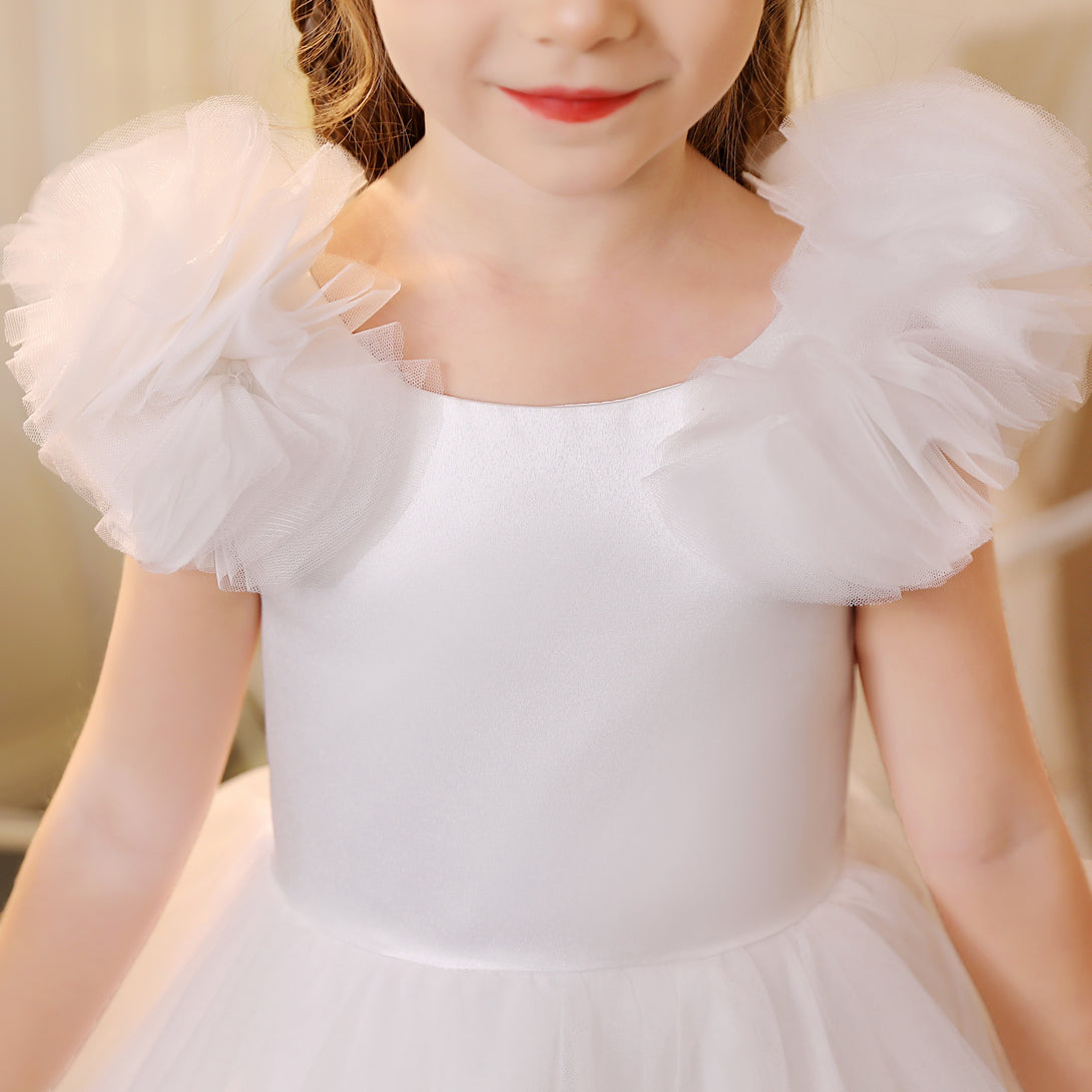 3D Tulle Flower Round Neck Sleeveless Dresses Girls Gidiondress