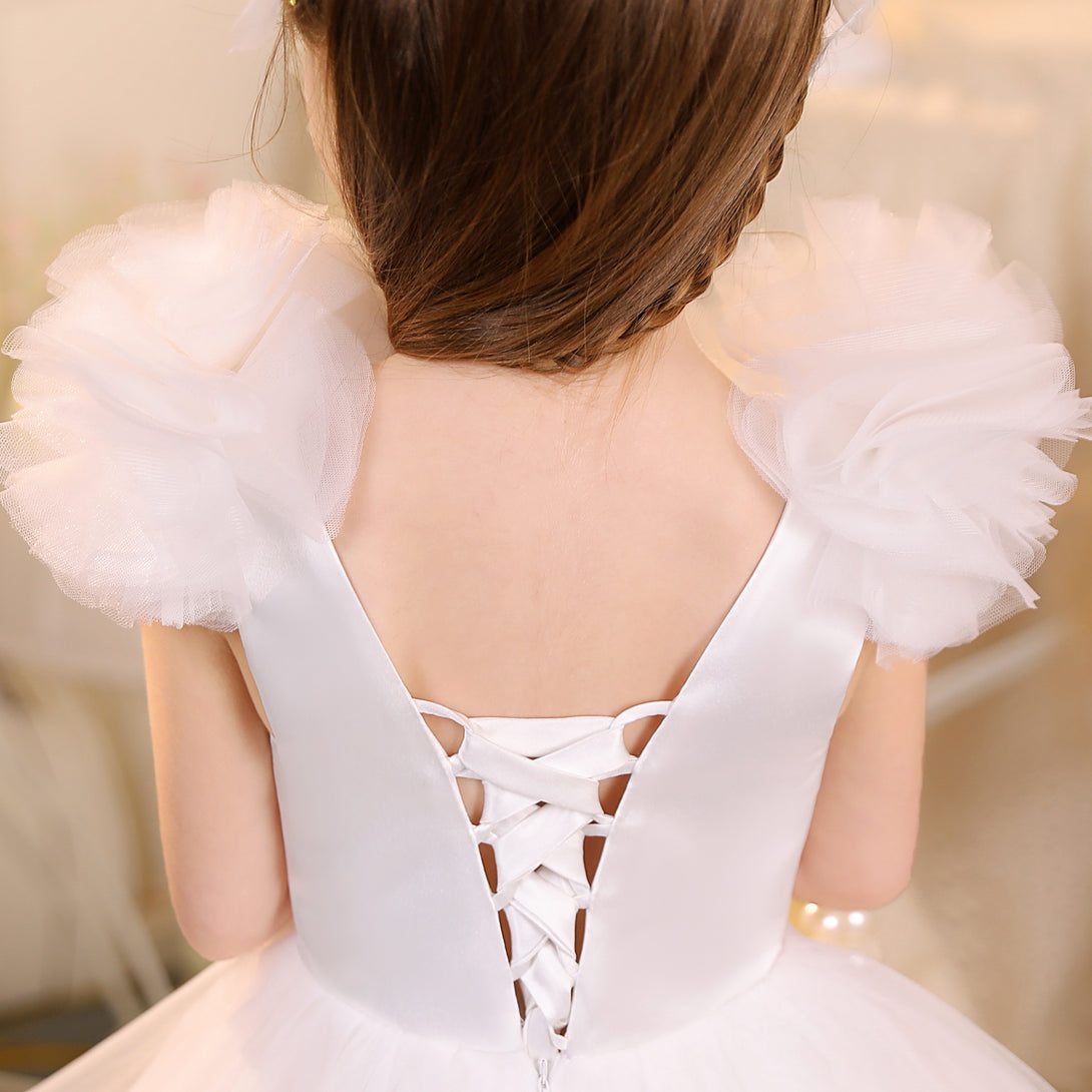 3D Tulle Flower Round Neck Sleeveless Dresses Girls Gidiondress