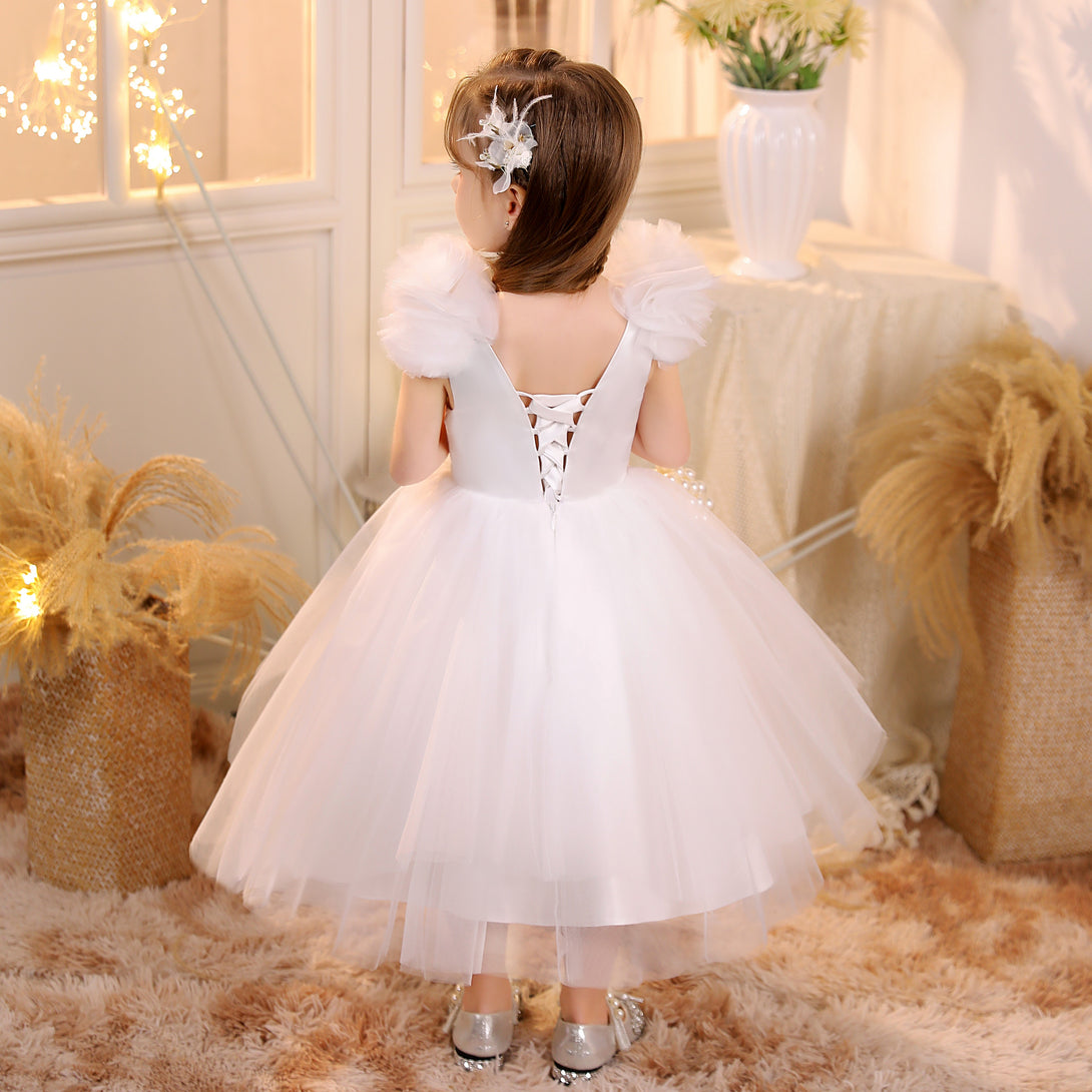 3D Tulle Flower Round Neck Sleeveless Dresses Girls Gidiondress