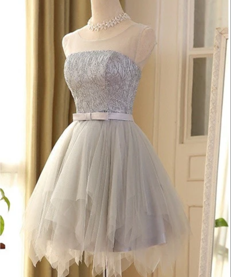 Homecoming Dress Silver Bowknot Lace-up Short Prom Dress Party Dress BabaMila