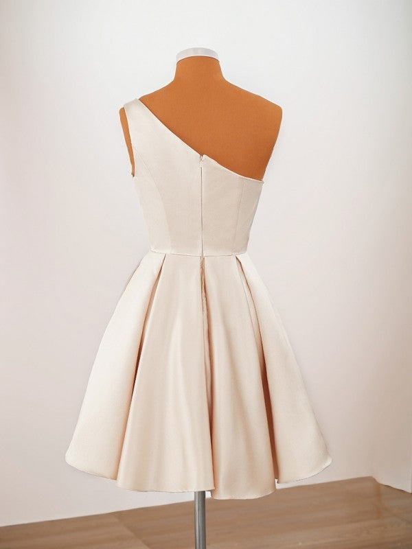 A-line Satin One-Shoulder Short/Mini Dress HOMECOMING DRESS BabaMila
