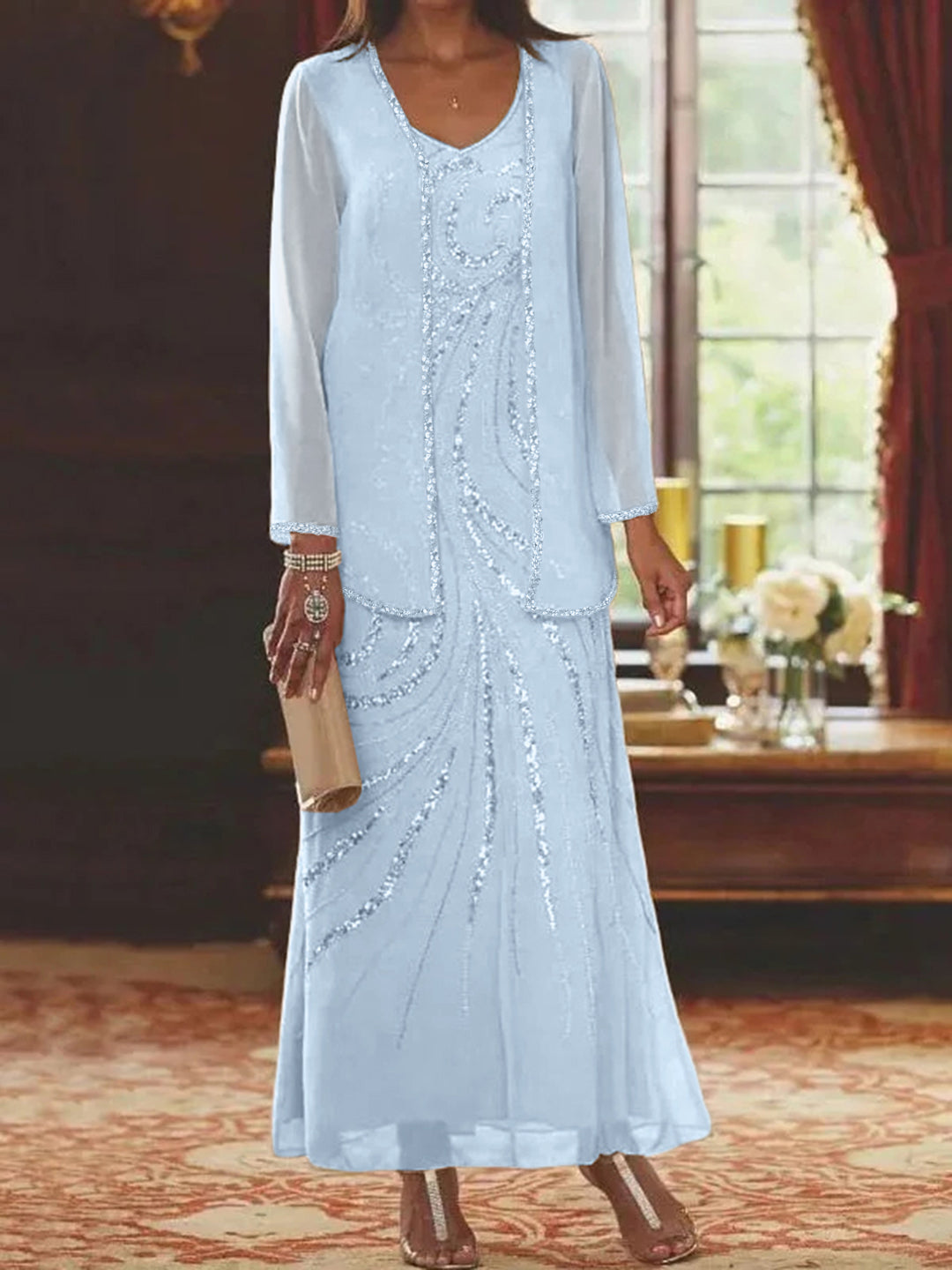 Sheath/Column Off-The-Shoulder Short Sleeves Tea-Length Unique Mother Of The Bride Dresses With Feathers BabaMila