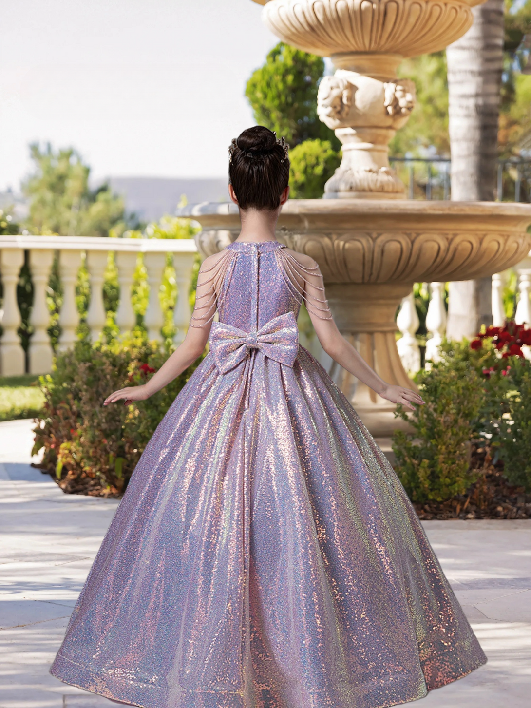 Dazzling Halter Cold Shoulder Floor-Length Sequined Lace Ball Gown/Princess With Beads Gidiondress