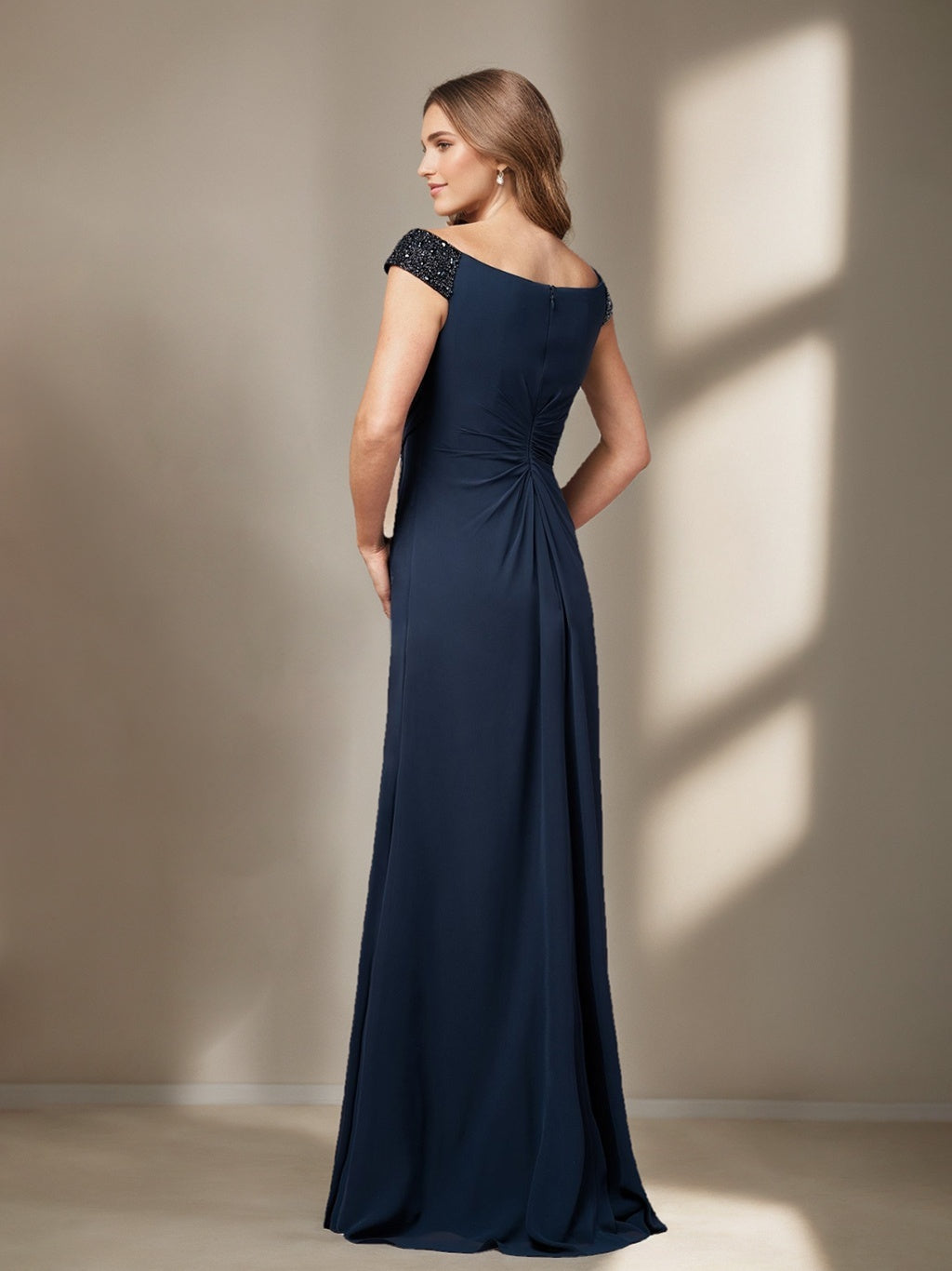 A-Line/Princess V-Neck Sleeveless Floor-Length Plus Size Mother Of The Bride Dresses With Sequins And Ruffles BabaMila