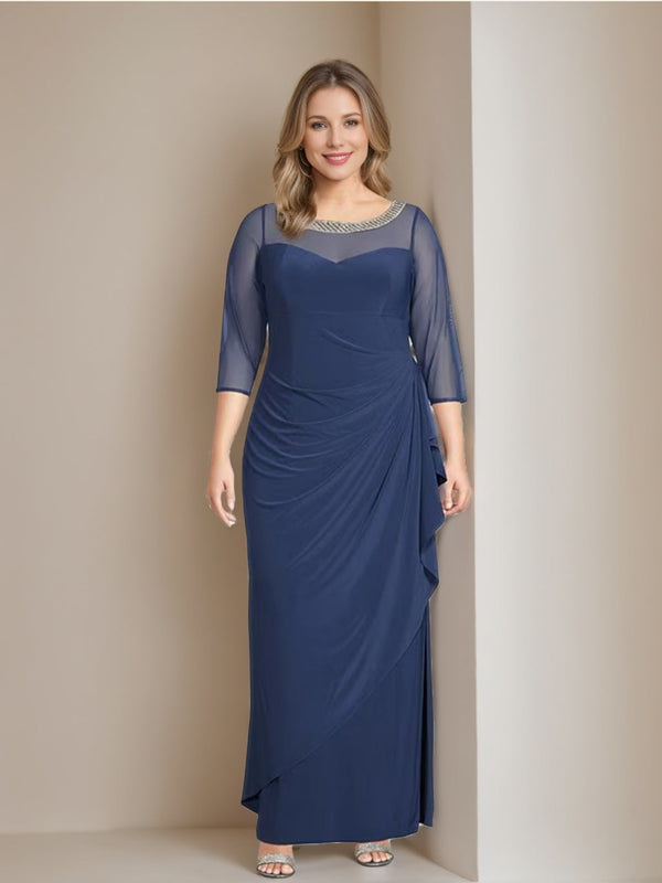 Sheath/Column Scoop 3/4 Length Sleeves Ankle-Length Plus Size Mother Of The Bride Dresses With Ruffles BabaMila