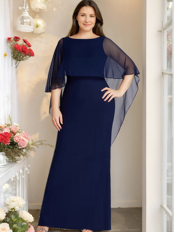 Sheath/Column Scoop Neck Half Sleeves Plus Size Mother Of The Bride Dresses BabaMila