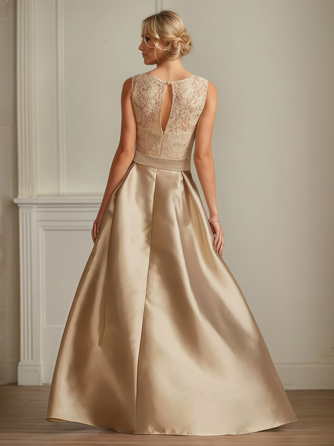 Exquisite Scoop Neck Sleeveless Asymmetrical Lace/Satin Mother of the Bride Dress With Belt/Cascading Ruffles BabaMila