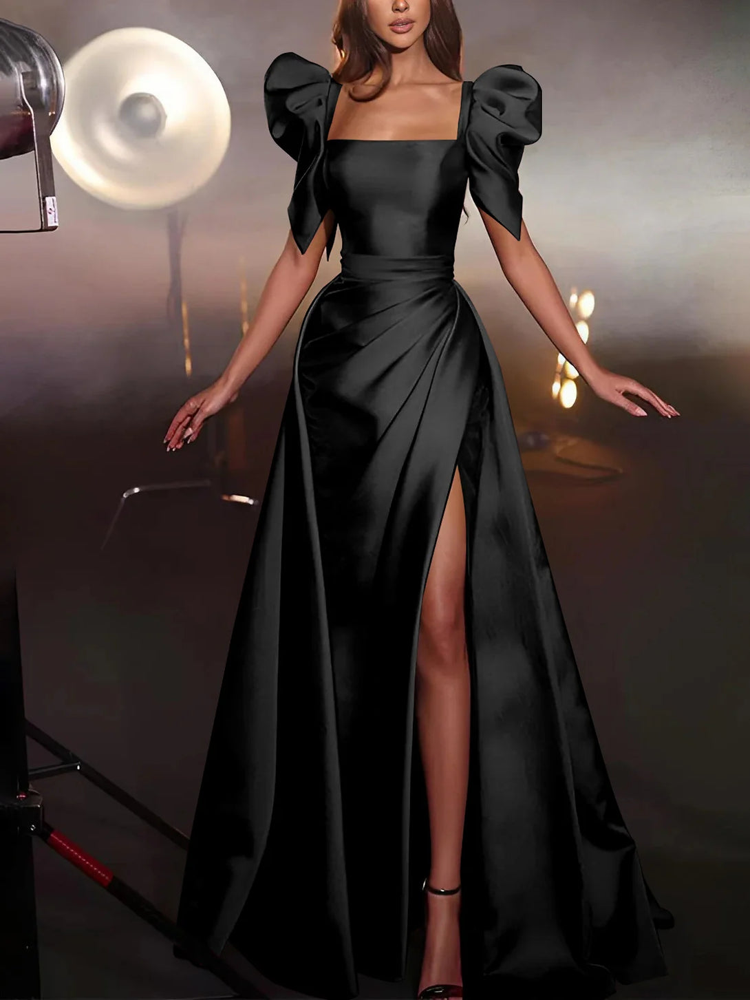 A-Line/Princess Square Neck Evening Dresses Floor-length Prom Party With Split Side BabaMila