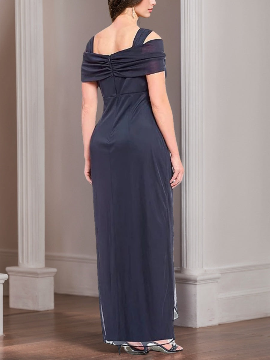 Sheath/Column Cold-Shoulder Ankle-Length Plus Size Mother Of The Bride Dresses With Ruffles BabaMila