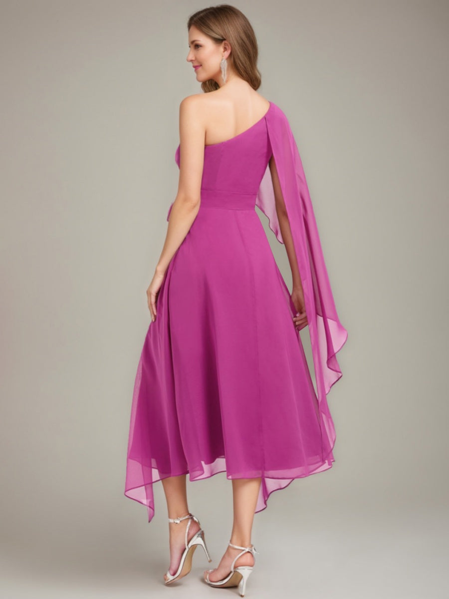 A-Line/Princess One-Shoulder Asymmetrical Ruched Mother Of The Bride Dresses With Bow Sash BabaMila
