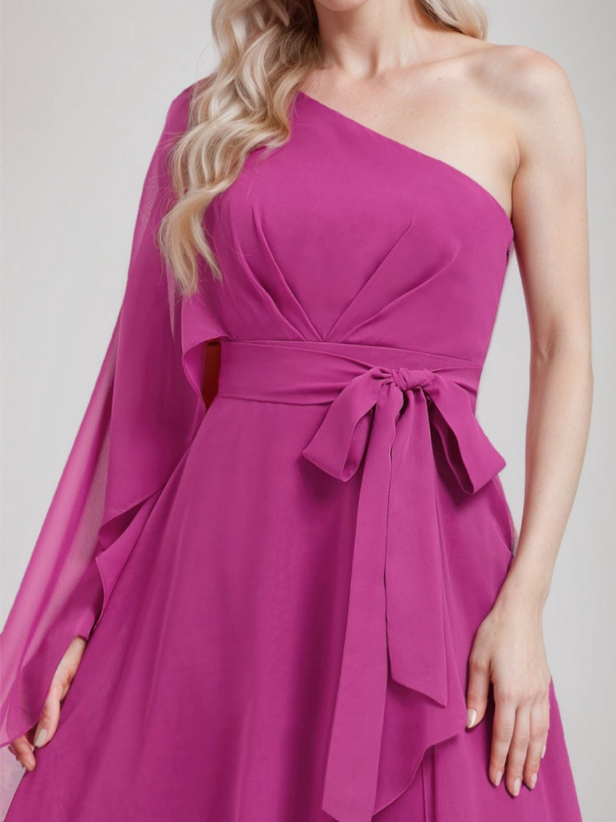 A-Line/Princess One-Shoulder Asymmetrical Ruched Mother Of The Bride Dresses With Bow Sash BabaMila