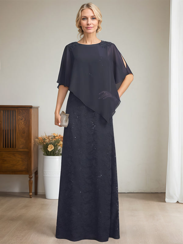 Sheath/Column Exquisite Scoop Neck Cape Floor-Length Chiffon Mother of the Bride Dress With Appliques BabaMila