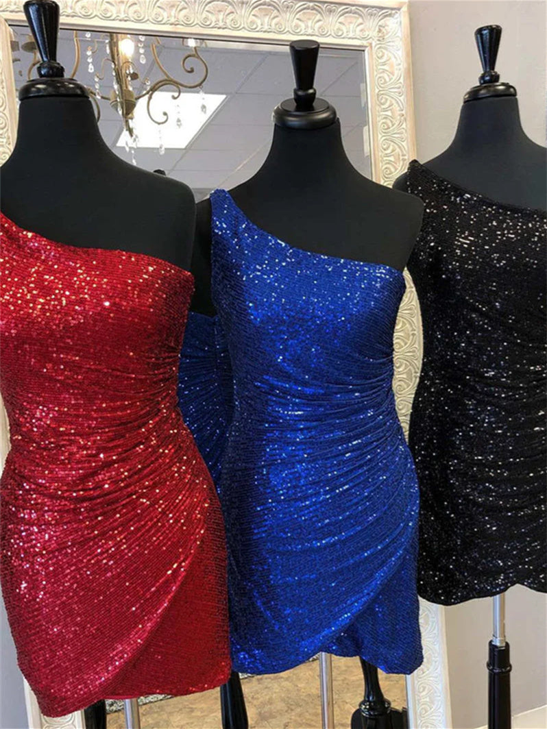 Sheath/Column One-Shoulder Sleeveless Short/Mini Party Dance Cocktail Homecoming Dress With Pleats BabaMila