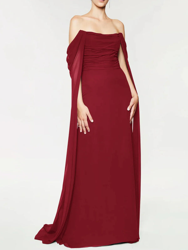 A-Line/Princess Strapless Sleeveless Floor-Length Evening Dress with Watteau Train BabaMila