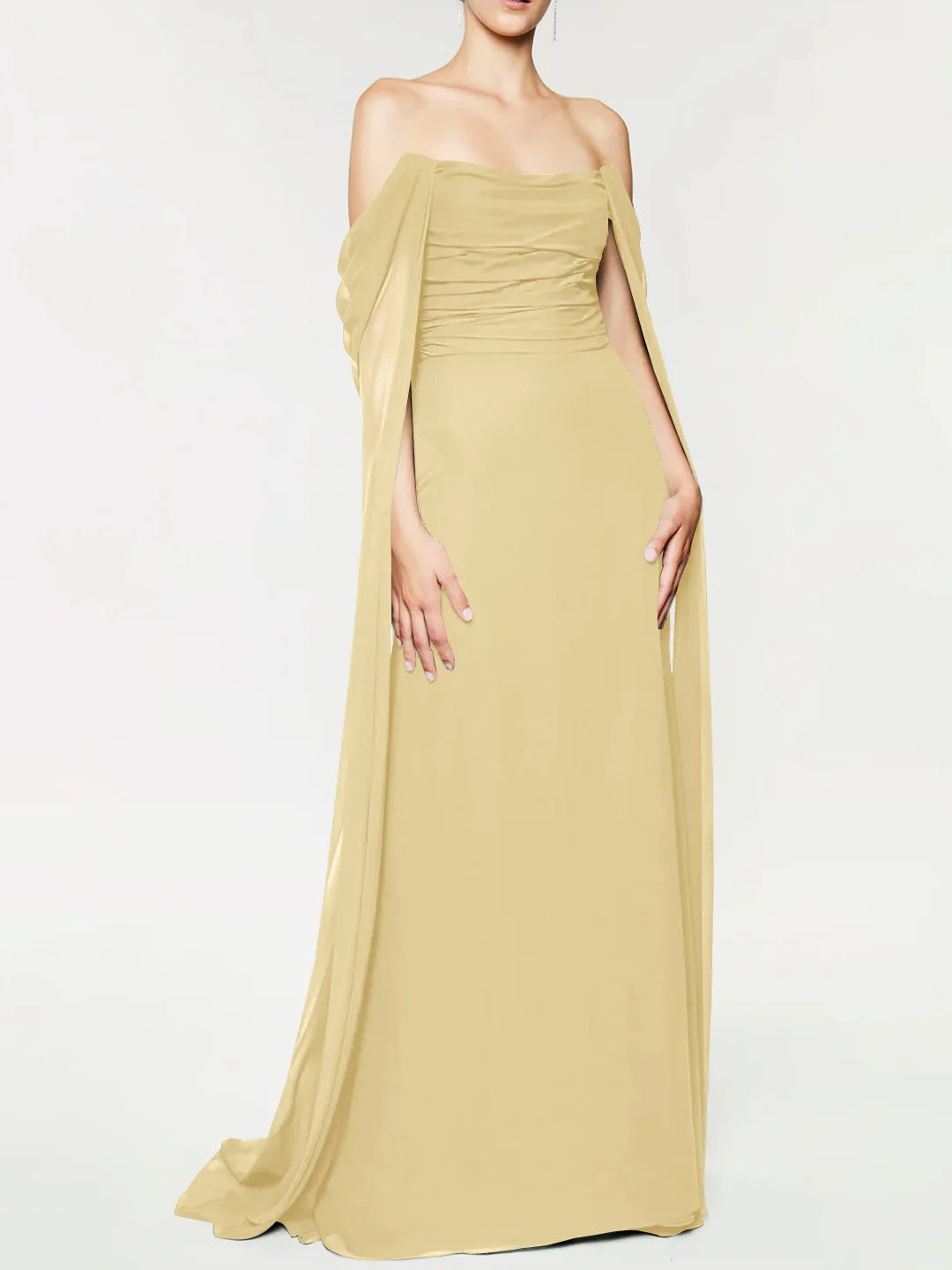 A-Line/Princess Strapless Sleeveless Floor-Length Evening Dress with Watteau Train BabaMila