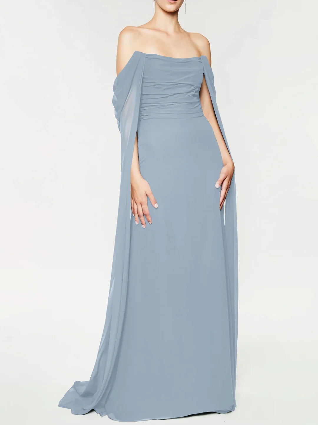 A-Line/Princess Strapless Sleeveless Floor-Length Evening Dress with Watteau Train BabaMila