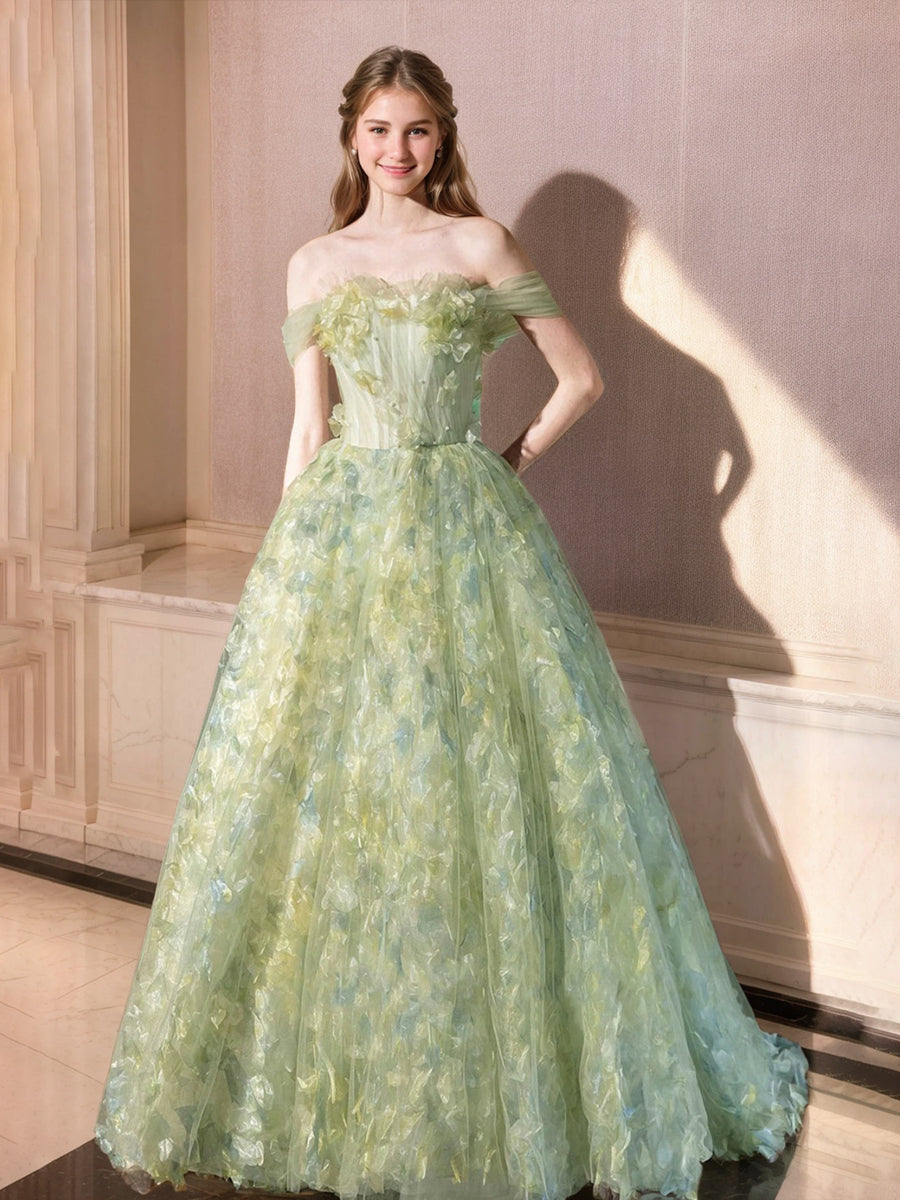 Ball Gown Off-the-Shoulder Sleeveless Elegant Prom Dresses with Ruffles/Embroidery BabaMila