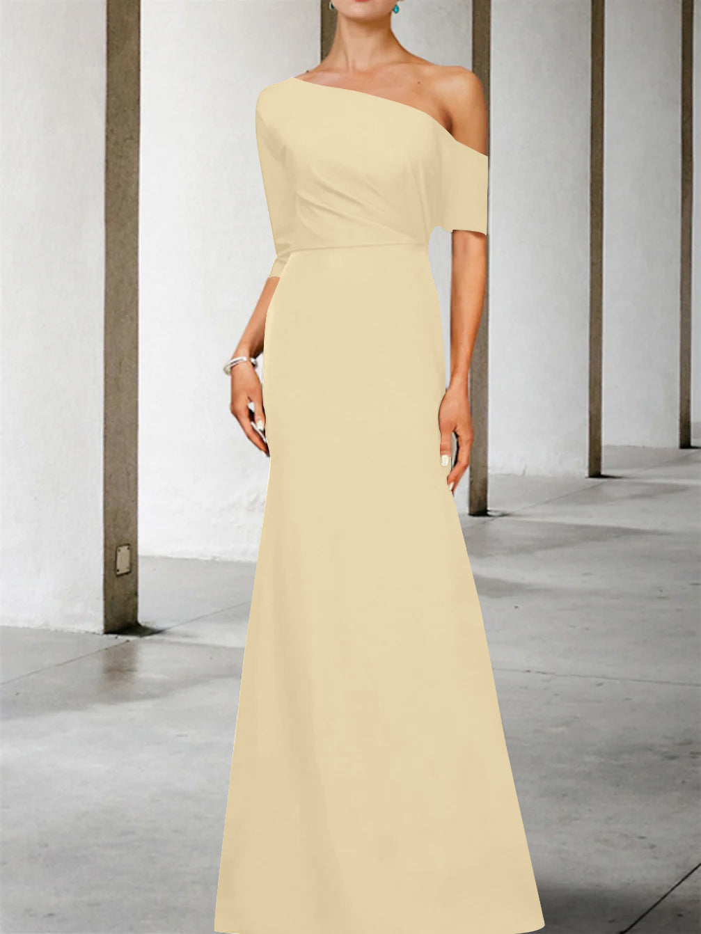A-Line/Princess One-Shoulder 3/4 Length Sleeves Floor-Length Mother Of The Bride Dresses BabaMila