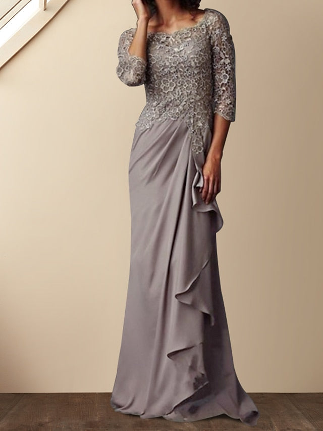 Sheath/Column Scoop Floor-Length Mother Of The Bride Dresses BabaMila