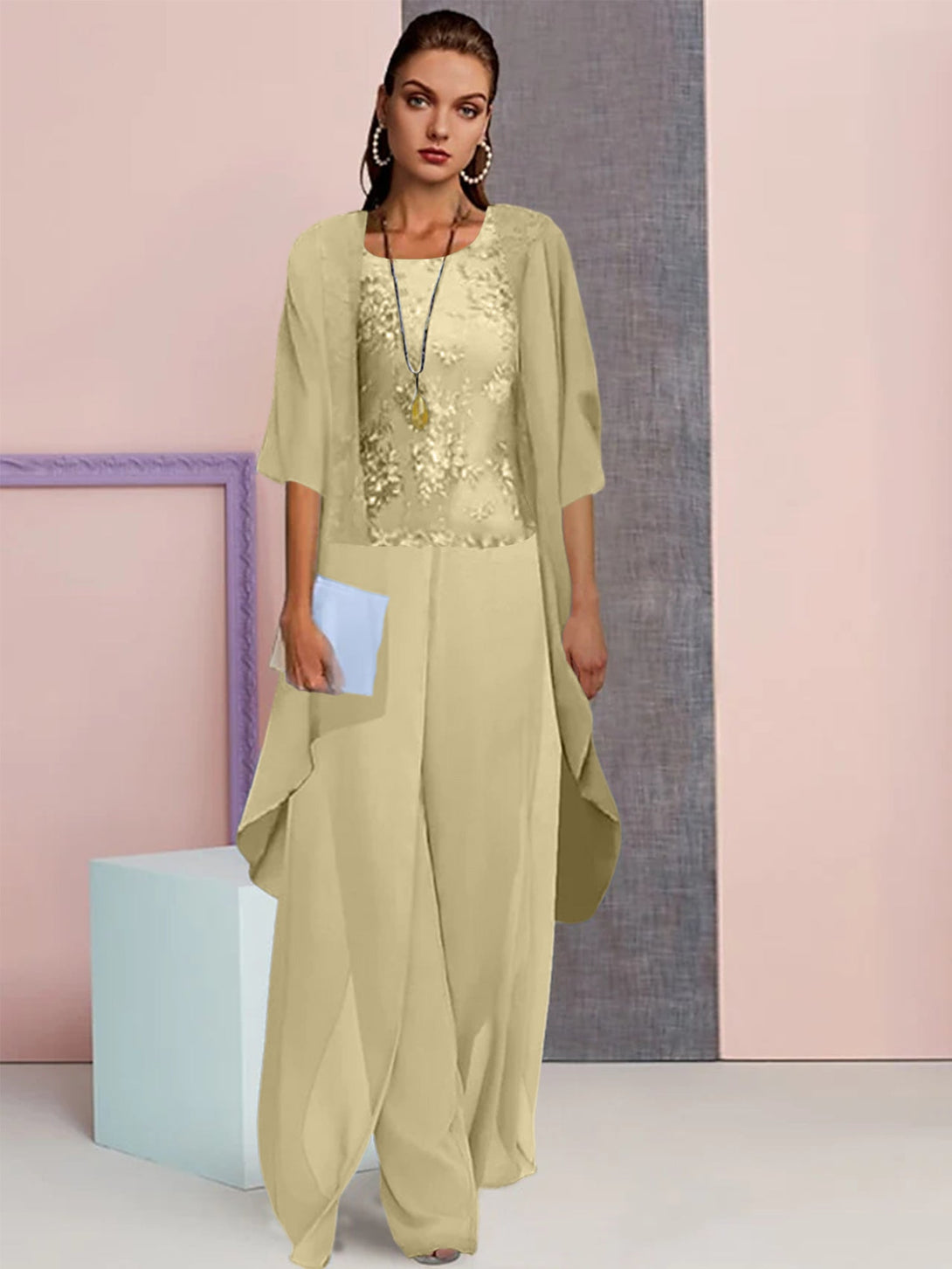 Chiffon Mother Of The Bride Pantsuits With Jacket BabaMila