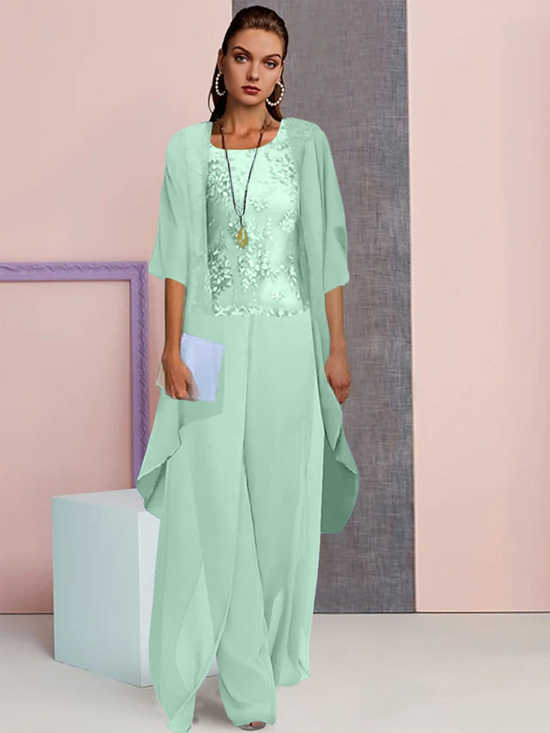 Chiffon Mother Of The Bride Pantsuits With Jacket BabaMila