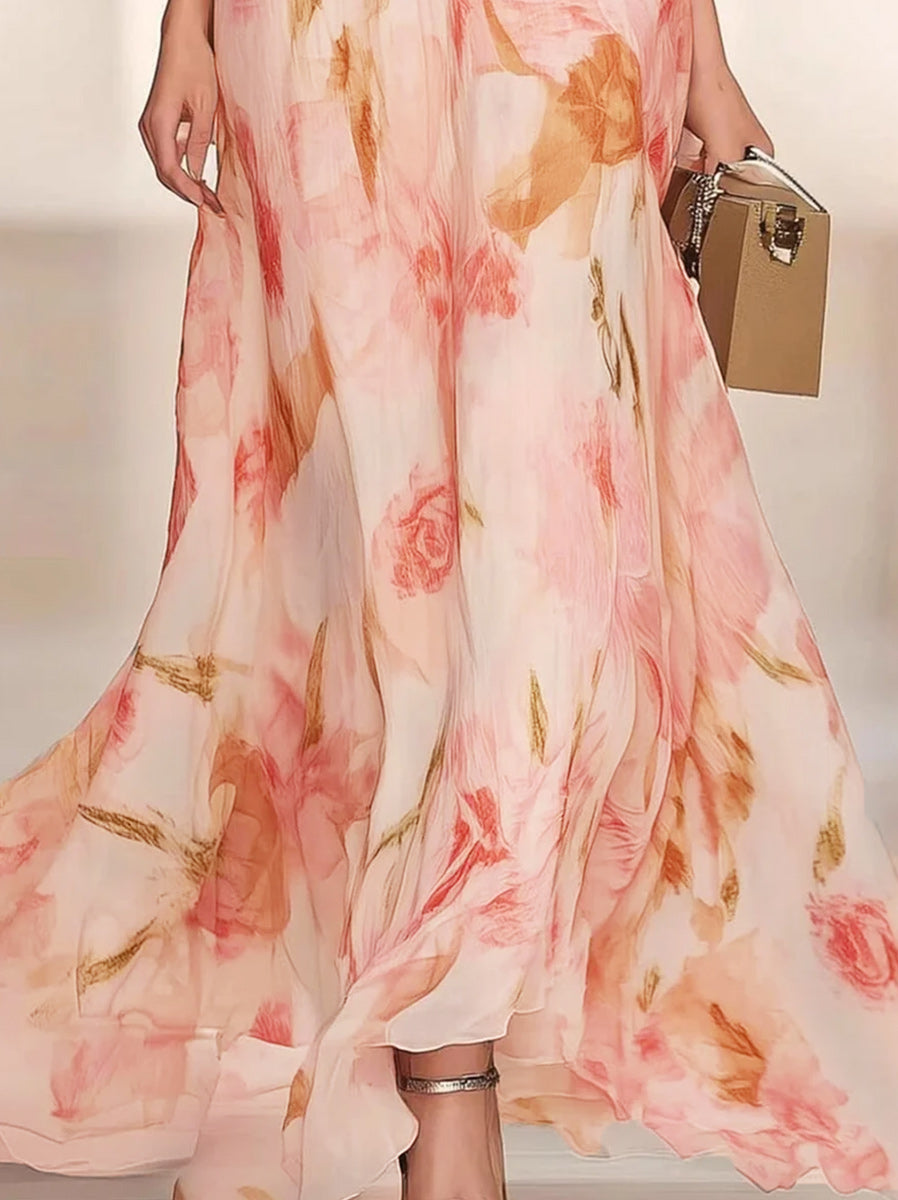 A-Line/Princess V-Neck Short Sleeves Printed Floral Mother Of The Bride Dresses With Ruffles BabaMila