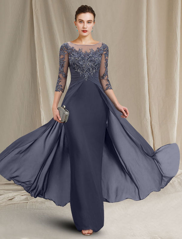 A-Line/Princess Jewel Neck Floor-Length Mother Of The Bride Dresses BabaMila