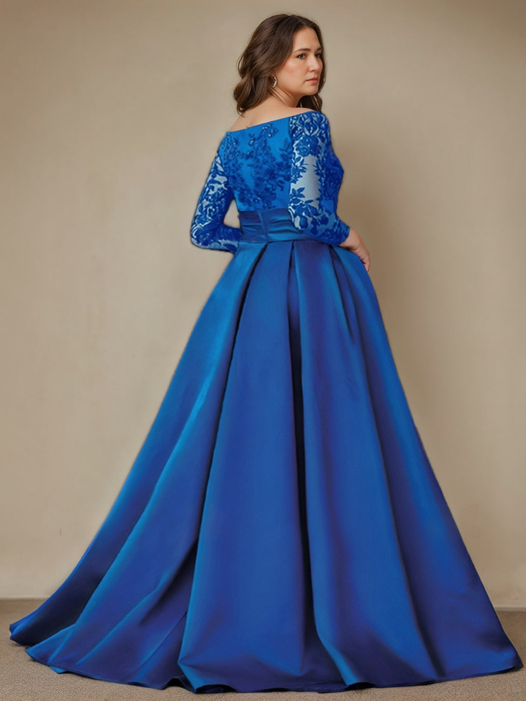 A-Line/Princess Off-The-Shoulder 3/4 Length Sleeves Floor-Length Plus Size Mother Of The Bride Dresses With Split Side BabaMila
