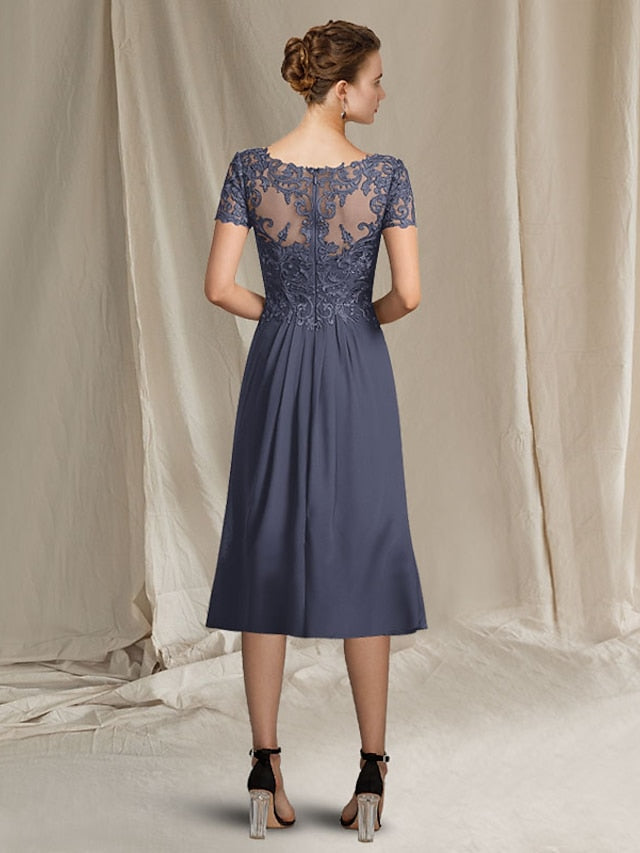 A-Line/Princess V-Neck Tea-Length Mother Of The Bride Dresses BabaMila